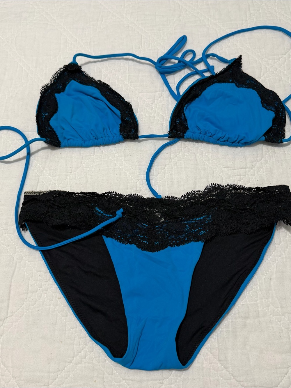 Blue & Black Lace Bikini Swim Set